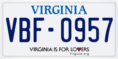 VA license plate VBF0957
