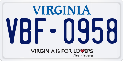 VA license plate VBF0958