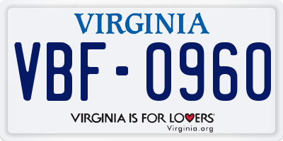 VA license plate VBF0960