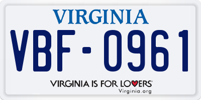 VA license plate VBF0961