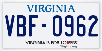 VA license plate VBF0962