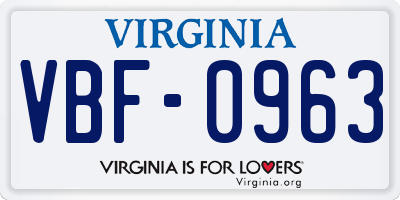 VA license plate VBF0963