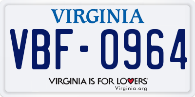 VA license plate VBF0964