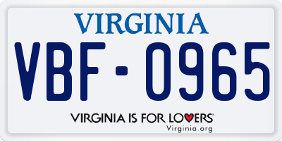 VA license plate VBF0965