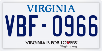 VA license plate VBF0966