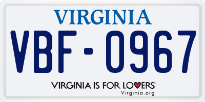 VA license plate VBF0967