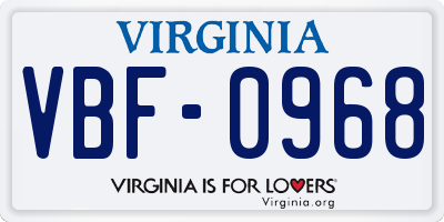 VA license plate VBF0968