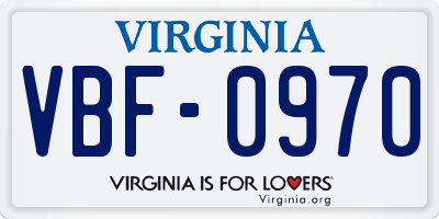 VA license plate VBF0970