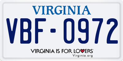 VA license plate VBF0972