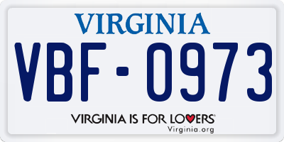 VA license plate VBF0973