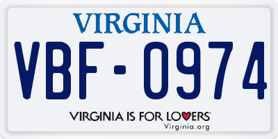 VA license plate VBF0974
