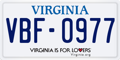 VA license plate VBF0977