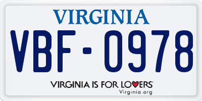 VA license plate VBF0978