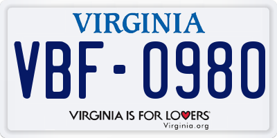 VA license plate VBF0980