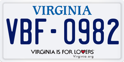 VA license plate VBF0982