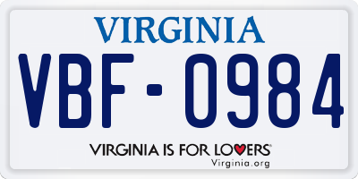 VA license plate VBF0984
