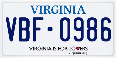 VA license plate VBF0986