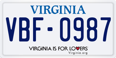 VA license plate VBF0987