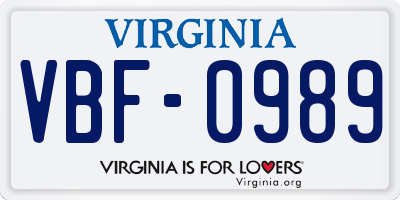 VA license plate VBF0989