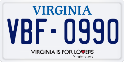 VA license plate VBF0990