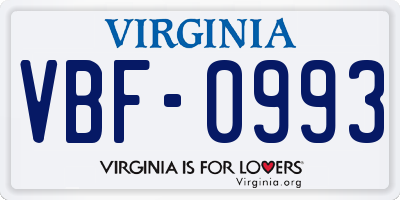 VA license plate VBF0993