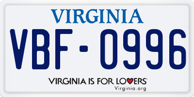 VA license plate VBF0996