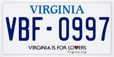 VA license plate VBF0997