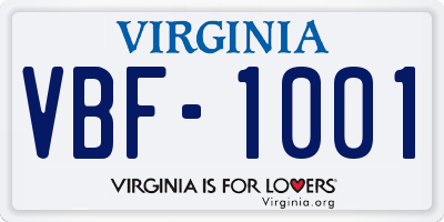 VA license plate VBF1001