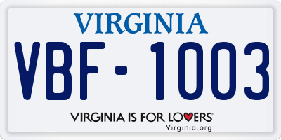 VA license plate VBF1003