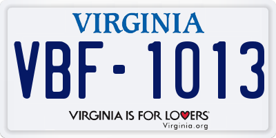 VA license plate VBF1013