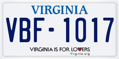 VA license plate VBF1017