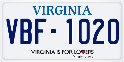 VA license plate VBF1020