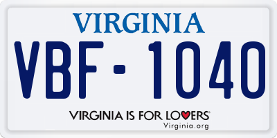VA license plate VBF1040