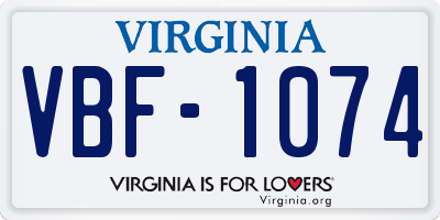VA license plate VBF1074