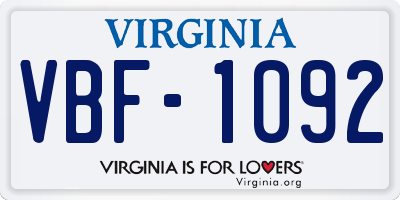 VA license plate VBF1092