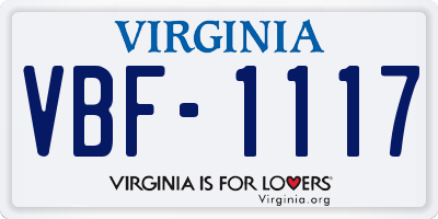 VA license plate VBF1117