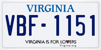 VA license plate VBF1151