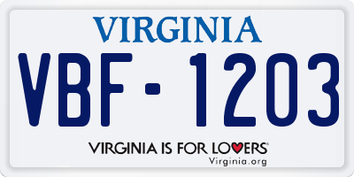 VA license plate VBF1203