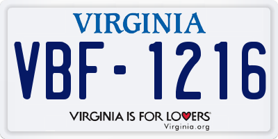 VA license plate VBF1216