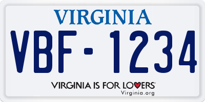 VA license plate VBF1234