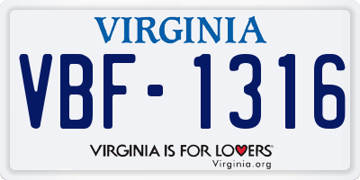 VA license plate VBF1316