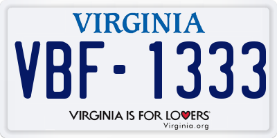 VA license plate VBF1333