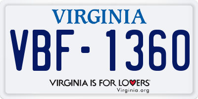 VA license plate VBF1360
