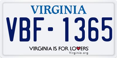 VA license plate VBF1365