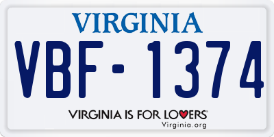 VA license plate VBF1374