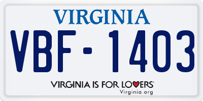 VA license plate VBF1403