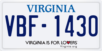VA license plate VBF1430