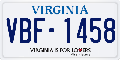 VA license plate VBF1458