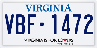 VA license plate VBF1472