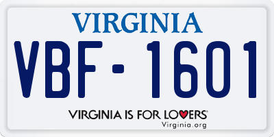 VA license plate VBF1601